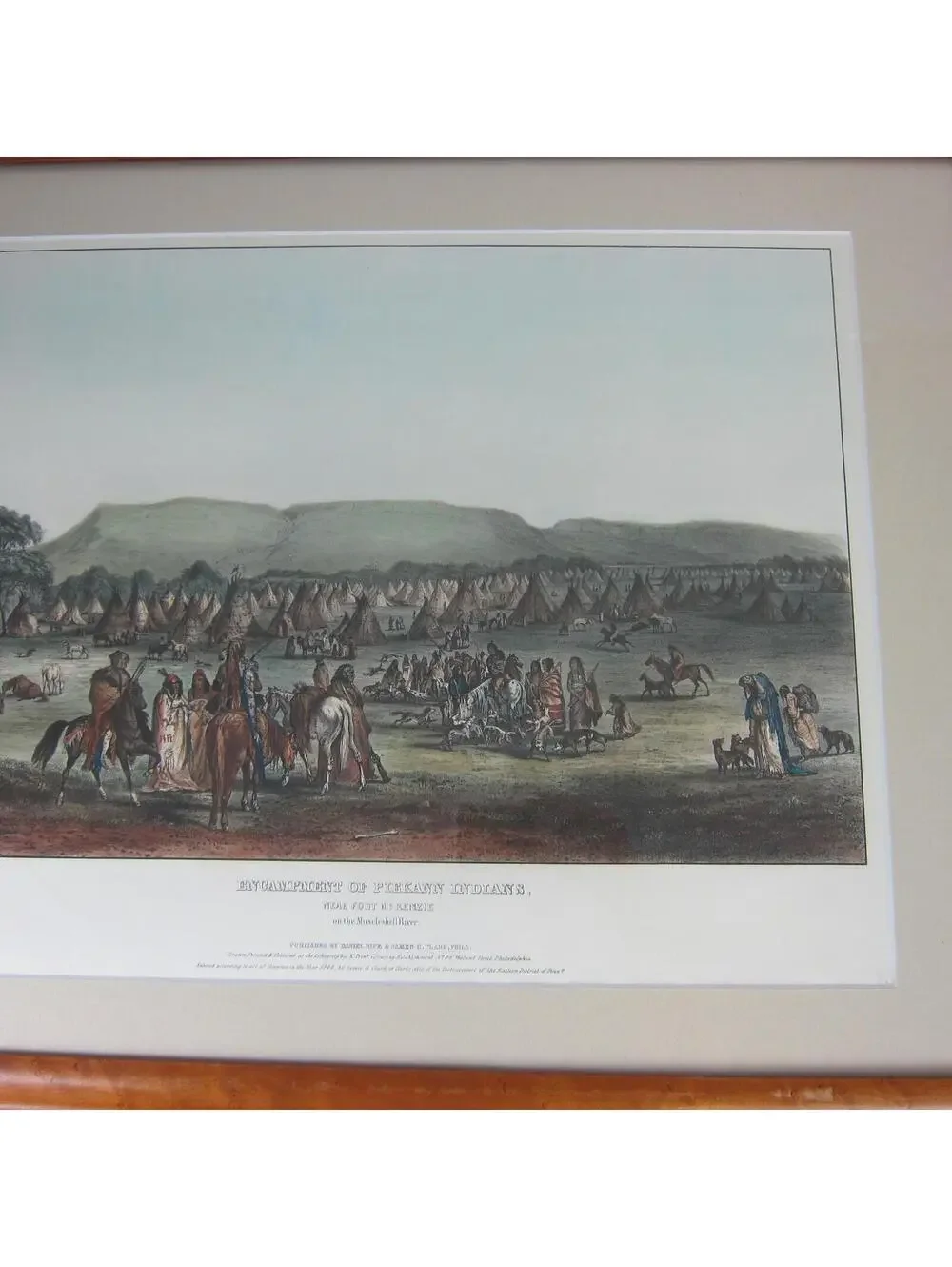 McKenney & Hall Hand Colored Print Encampment Of Piekann Indians Antique Framed